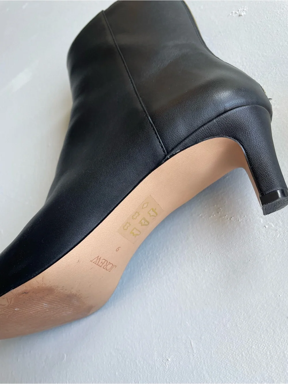 J. Crew Black Leather Pointed Ankle Boot with Low Kitten Heel